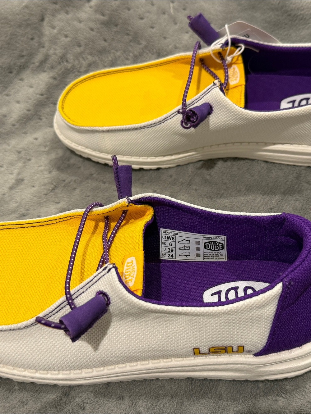 Hey Dude LSU Canvas Slip-Ons in Yellow and Purple - Picture 3 of 5